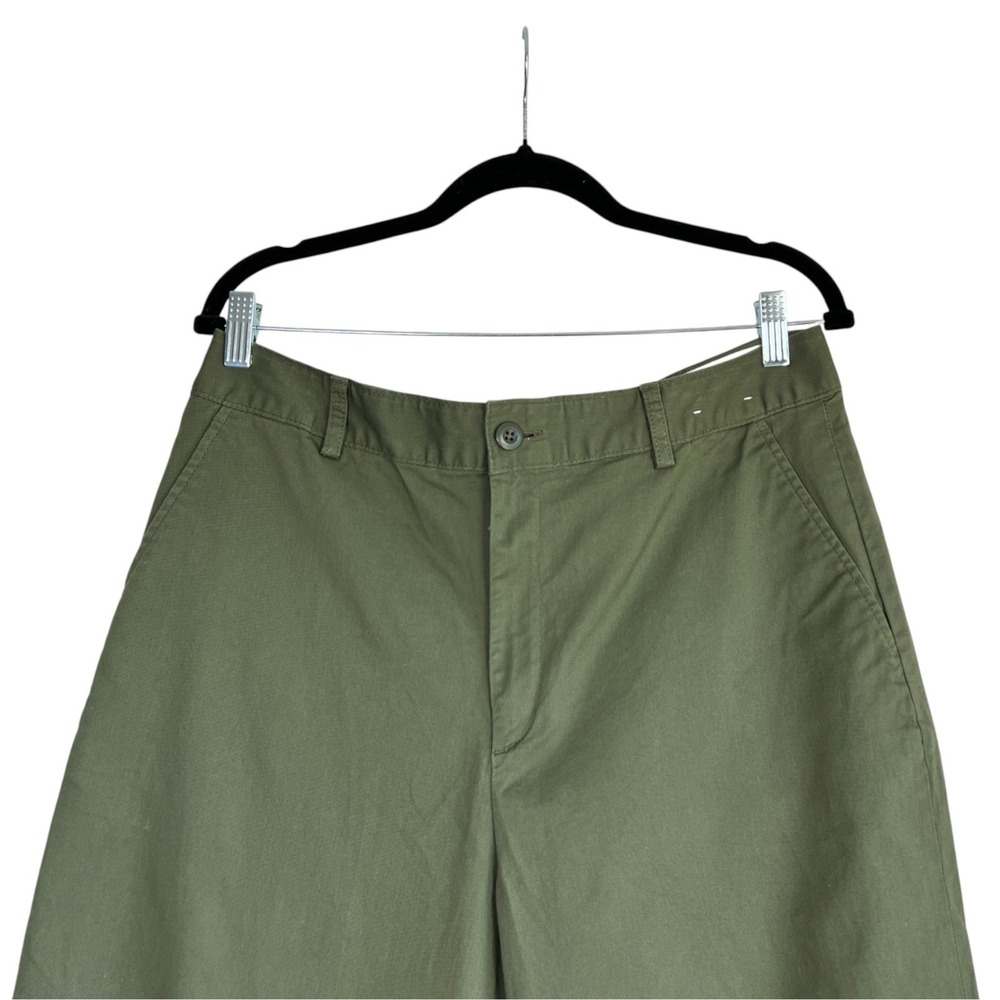 Uniqlo Womens Wide Leg Pants Sz 14 Olive Green Stretch Casual Office Travel - Picture 2 of 6